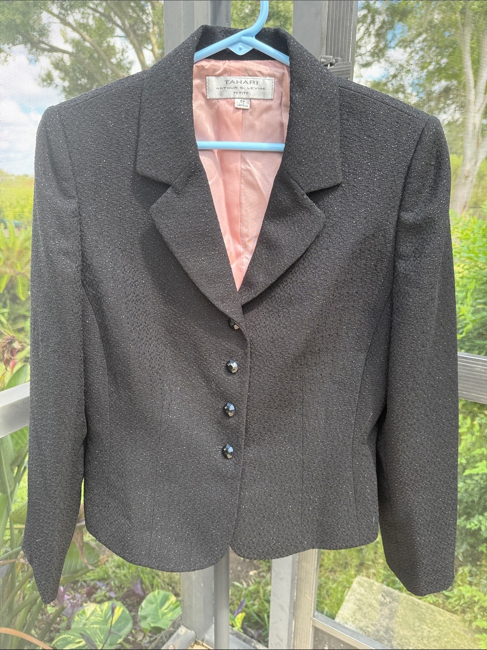 Tahari Black sparke Women's Textured Blazer with Pink Lining